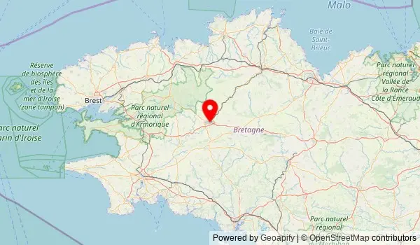 Mappa della Bretagna con evidenziata la regione del Poher intorno a Carhaix-Plouguer, in Francia