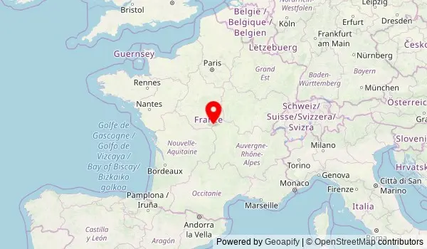 Mappa della Francia con le principali aree di diffusione della polka piquée: Bretagna, Alsazia, Limousin, Saintonge e Champagne